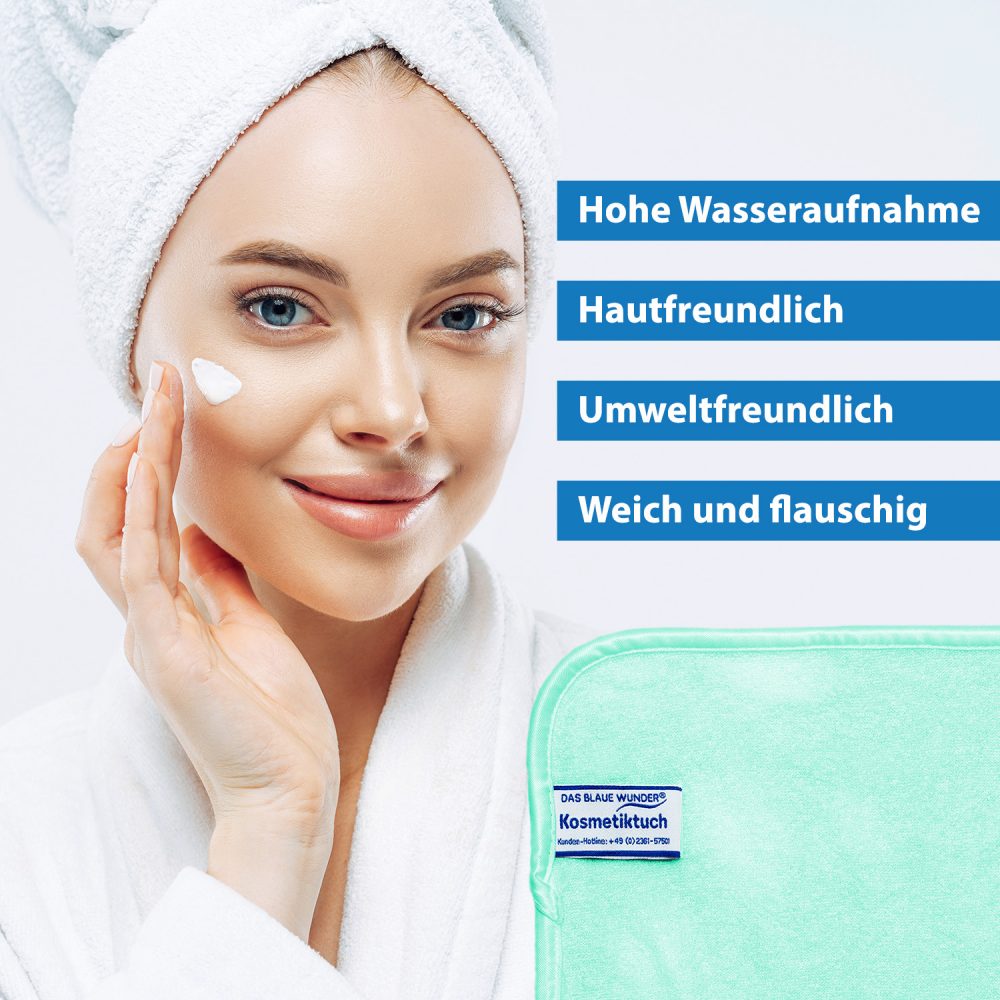 Cropped shot of pretty young woman applies cream for rejuvenation, healthy soft skin, uses cosmetic product, demonstrates nice effect of body lotion, wears comfortable soft white bath robe, towel